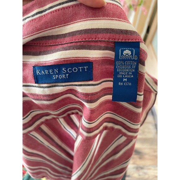 Karen Scott Sport Women's Button Up Shirt M Long Sleeves with Multicolor Stripes - Picture 7 of 7